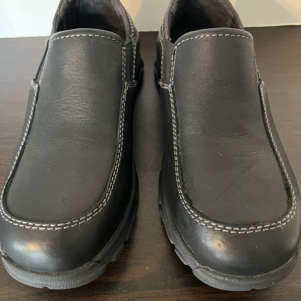 Black Leather Loafers with Contrast Stitching